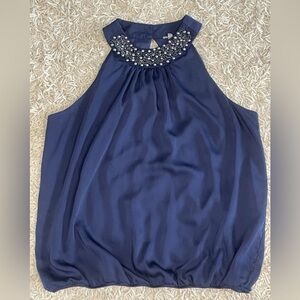 Vintage Navy Blue Stylish XL Charlotte Russe Y2K Satin Beaded Pearl halter Top